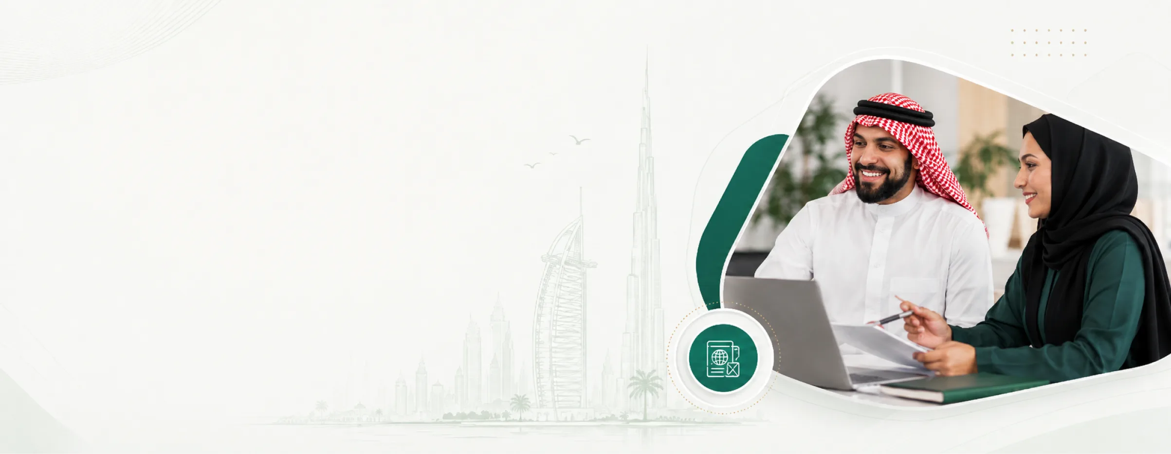 Emirates Transit Visa consultants assisting a client at a laptop