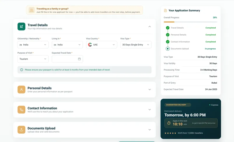 Filling in the Emirates visa application form and uploading documents